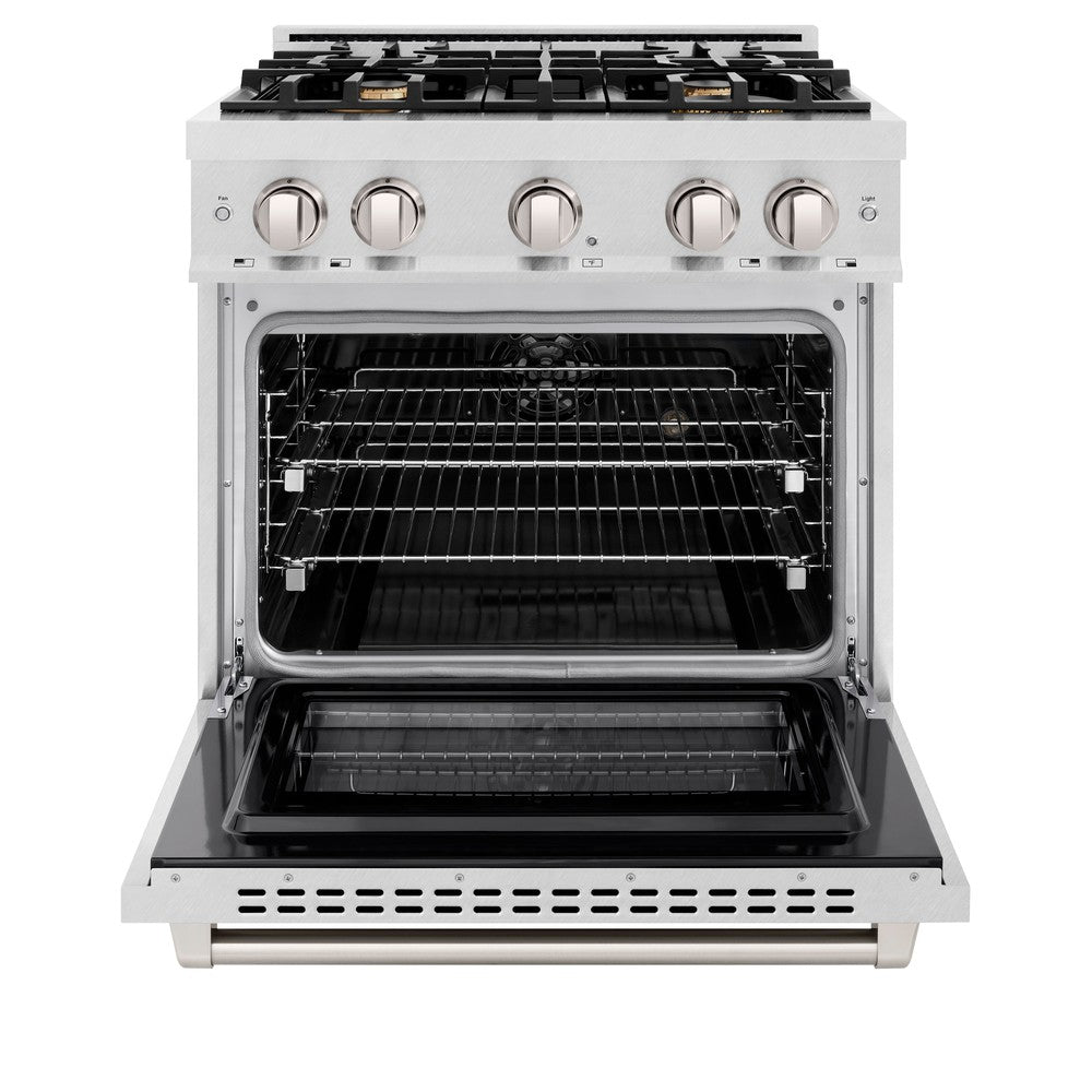 ZLINE 30" 4.2 cu. ft. Select Dual Fuel Range withs in DuraSnow® Stainless Steel with 4 Brass Burners, HDRS-BR-30