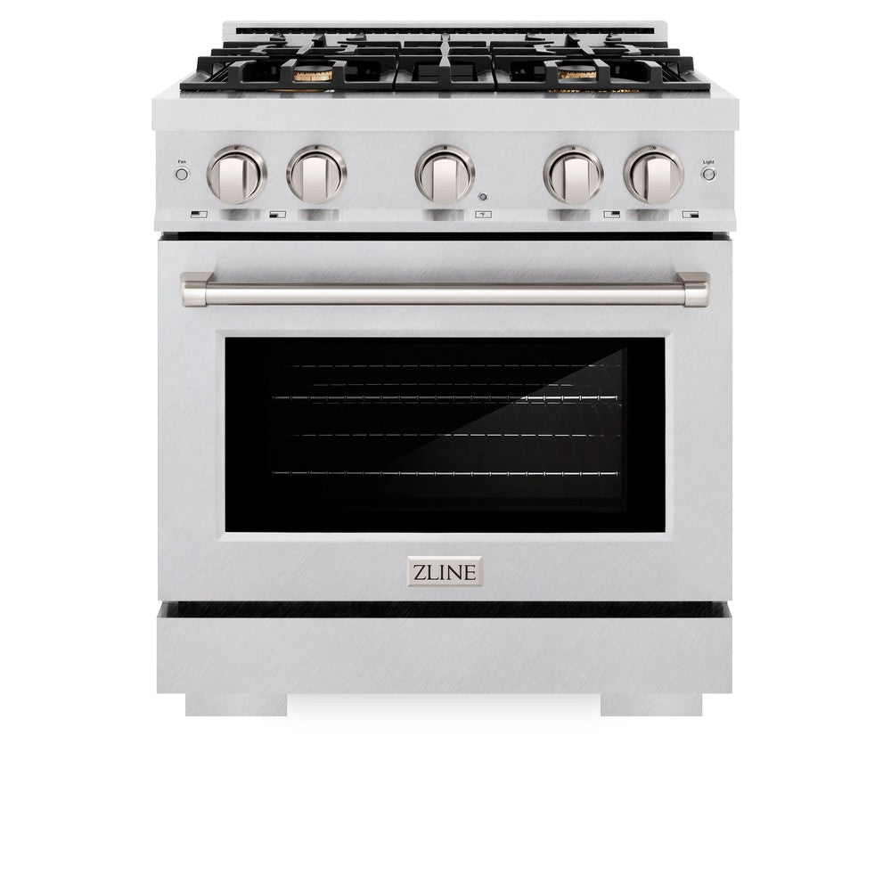 ZLINE 30" 4.2 cu. ft. Select Dual Fuel Range withs in DuraSnow® Stainless Steel with 4 Brass Burners, HDRS-BR-30