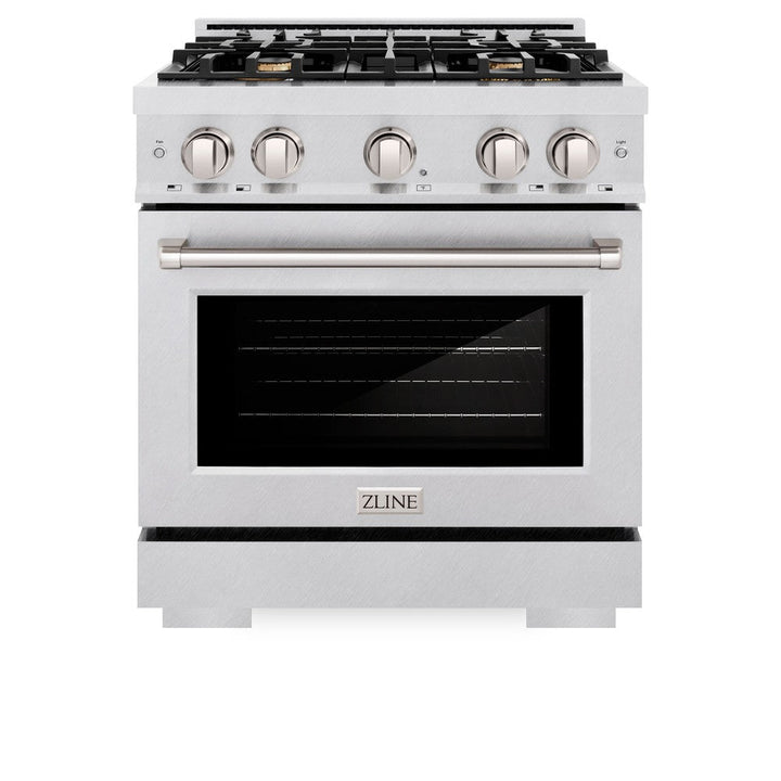 ZLINE 30" 4.2 cu. ft. Select Dual Fuel Range withs in DuraSnow® Stainless Steel with 4 Brass Burners, HDRS-BR-30