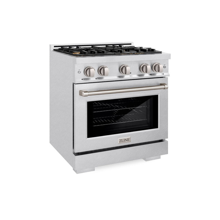 ZLINE 30" 4.2 cu. ft. Select Dual Fuel Range withs in DuraSnow® Stainless Steel with 4 Brass Burners, HDRS-BR-30