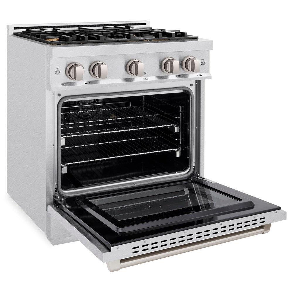 ZLINE 30" 4.2 cu. ft. Select Dual Fuel Range withs in DuraSnow® Stainless Steel with 4 Brass Burners, HDRS-BR-30