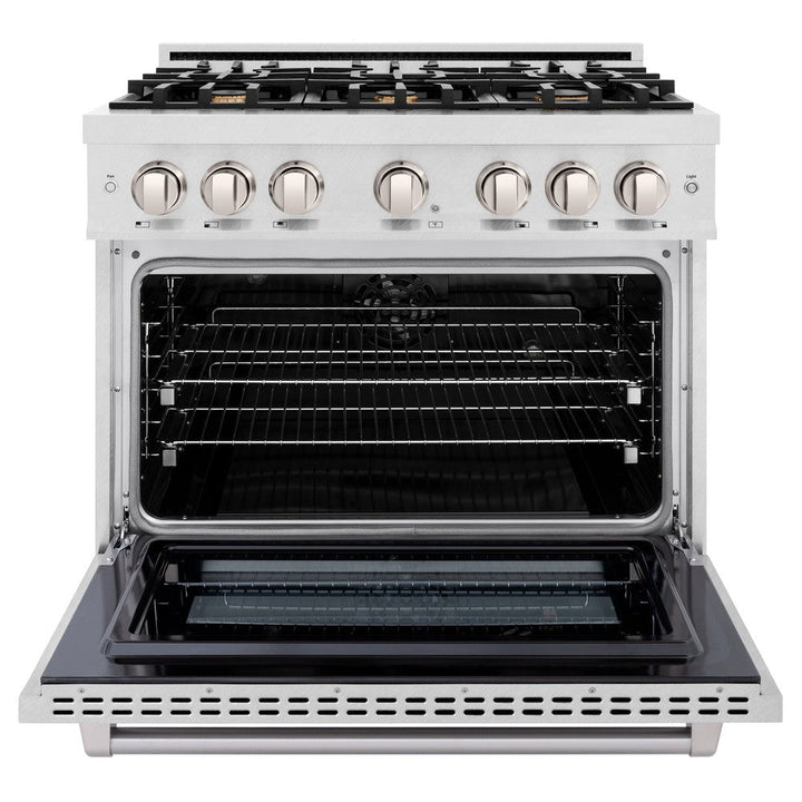 ZLINE 36" 5.2 cu. ft. Select Dual Fuel Range in DuraSnow® Stainless Steel with 6 Brass Burners, HDRS-BR-36