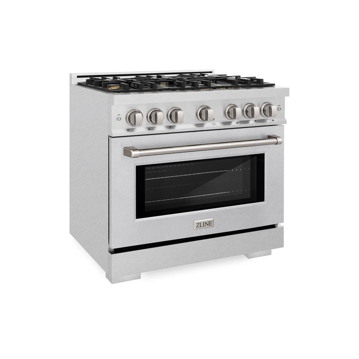 ZLINE 36" 5.2 cu. ft. Select Dual Fuel Range in DuraSnow® Stainless Steel with 6 Brass Burners, HDRS-BR-36