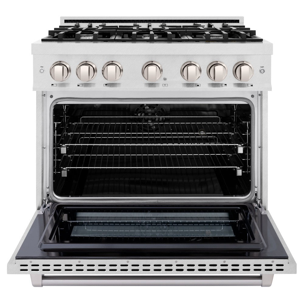 ZLINE 36" 5.2 cu. ft. Select Dual Fuel Range with 6 Burners in DuraSnow® Stainless Steel, HDRS-36