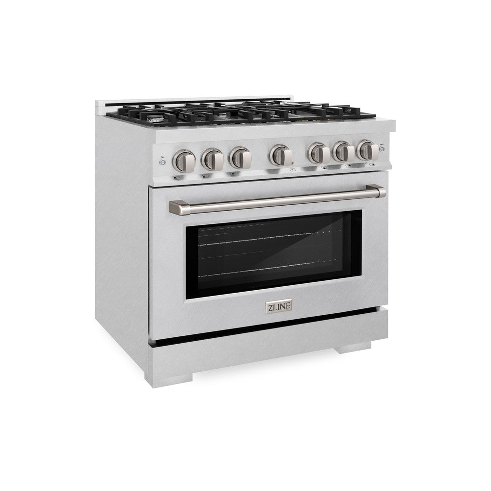 ZLINE 36" 5.2 cu. ft. Select Dual Fuel Range with 6 Burners in DuraSnow® Stainless Steel, HDRS-36