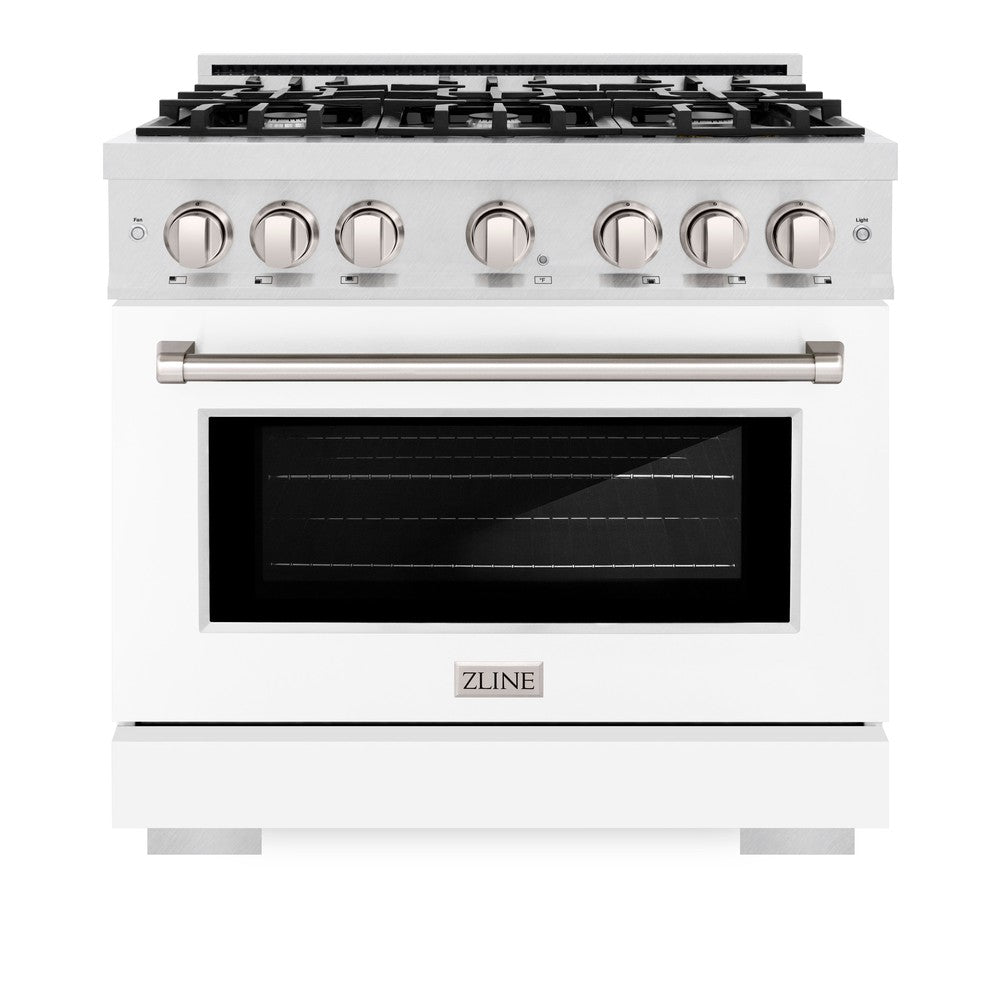 ZLINE 36" 5.2 cu. ft. Select Dual Fuel Range with 6 Burners in DuraSnow® Stainless Steel with White Matte Door, HDRS-WM-36