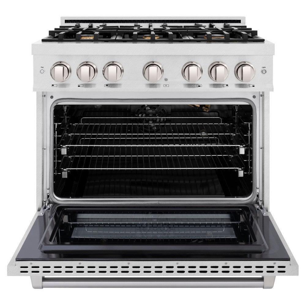 ZLINE 36" 5.2 cu. ft. Select Gas Range in DuraSnow® Stainless Steel with 6 Brass Burners, HGRS-BR-36