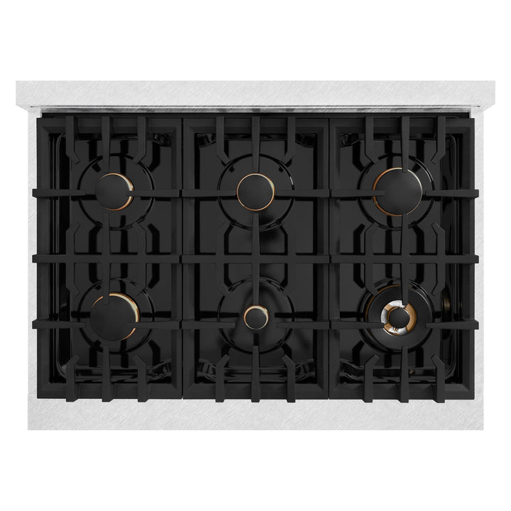 ZLINE 36" 5.2 cu. ft. Select Gas Range in DuraSnow® Stainless Steel with 6 Brass Burners, HGRS-BR-36