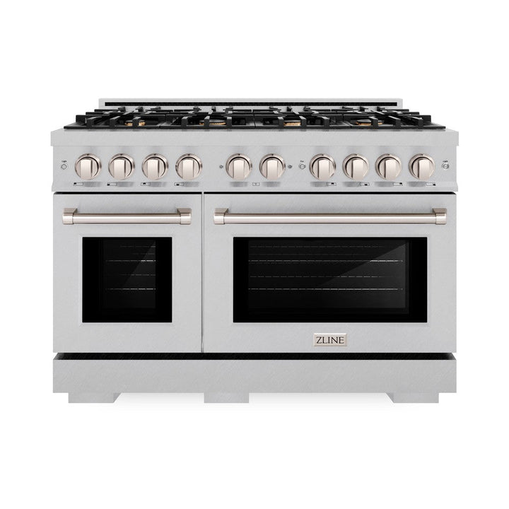 ZLINE 48" 6.7 cu. ft. Select Double Oven Gas Range in DuraSnow® Stainless Steel with 8 Brass Burners, HGRS-BR-48