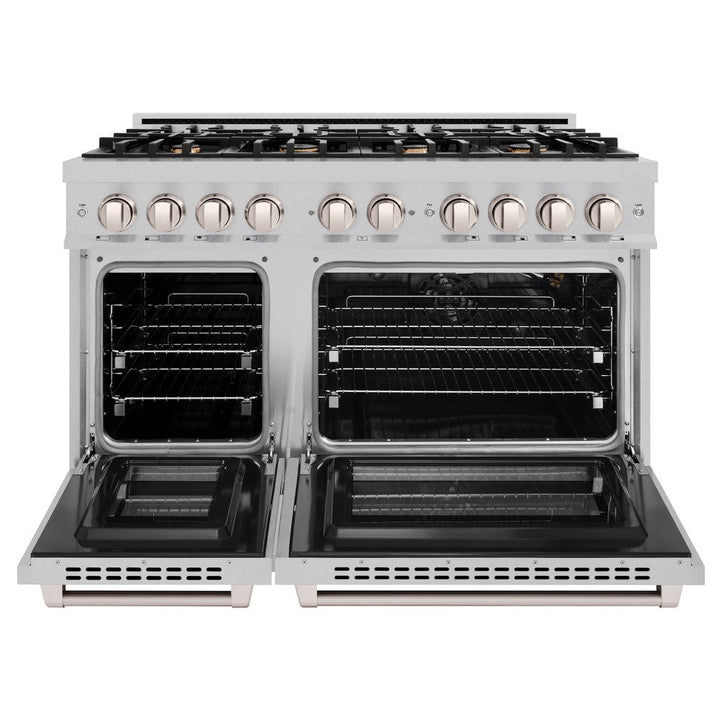 ZLINE 48" 6.7 cu. ft. Select Double Oven Gas Range in DuraSnow® Stainless Steel with 8 Brass Burners, HGRS-BR-48