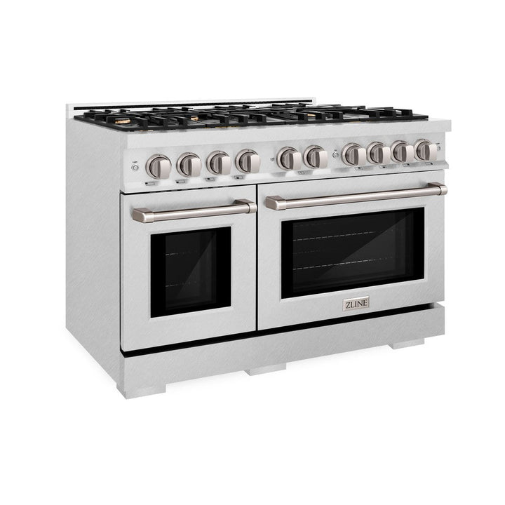 ZLINE 48" 6.7 cu. ft. Select Double Oven Gas Range in DuraSnow® Stainless Steel with 8 Brass Burners, HGRS-BR-48