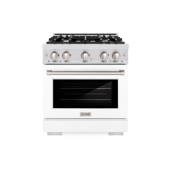 ZLINE 30" 4.2 cu. ft. Select Gas Range with 4 Burners in DuraSnow® Stainless Steel with White Matte Door, HGRS-WM-30