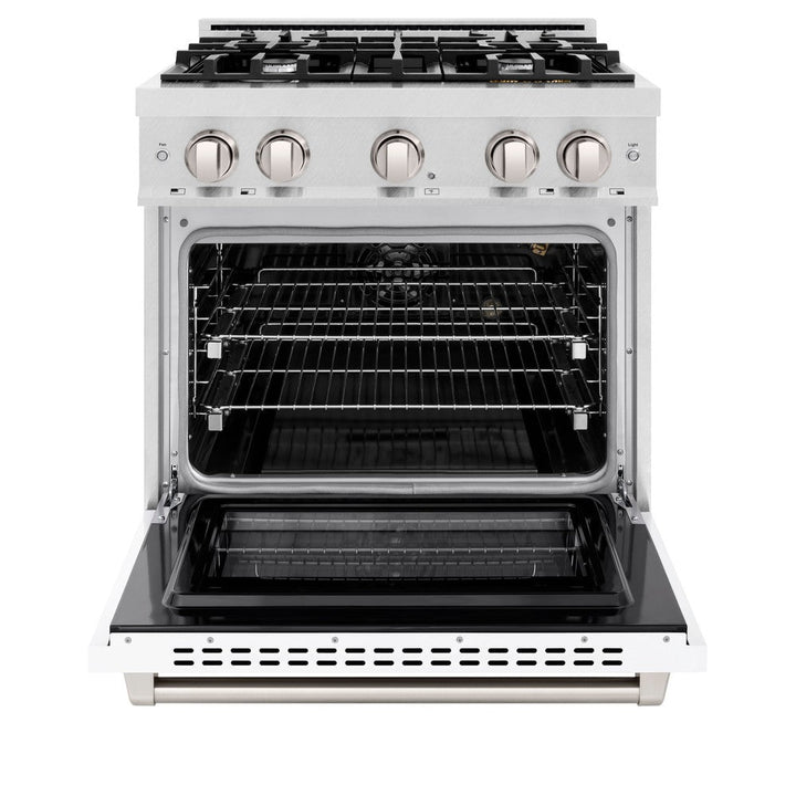 ZLINE 30" 4.2 cu. ft. Select Gas Range with 4 Burners in DuraSnow® Stainless Steel with White Matte Door, HGRS-WM-30