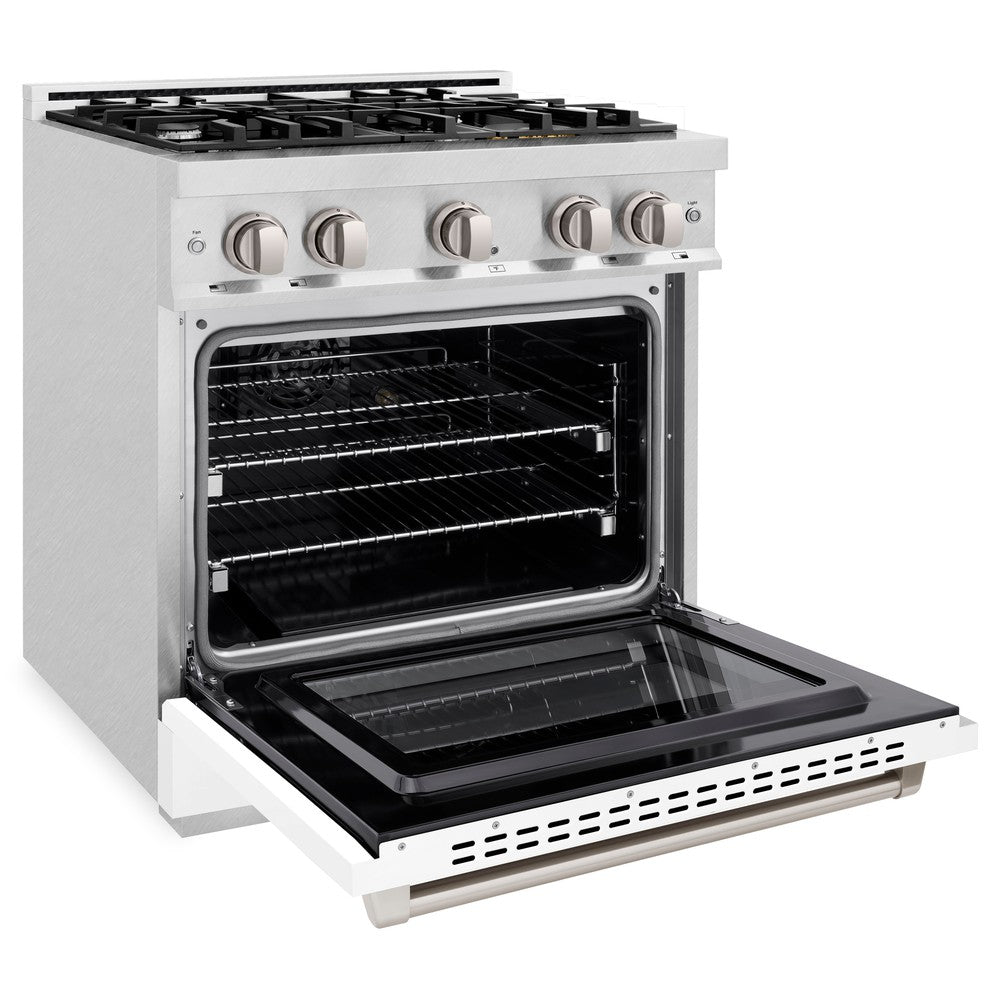 ZLINE 30" 4.2 cu. ft. Select Gas Range with 4 Burners in DuraSnow® Stainless Steel with White Matte Door, HGRS-WM-30