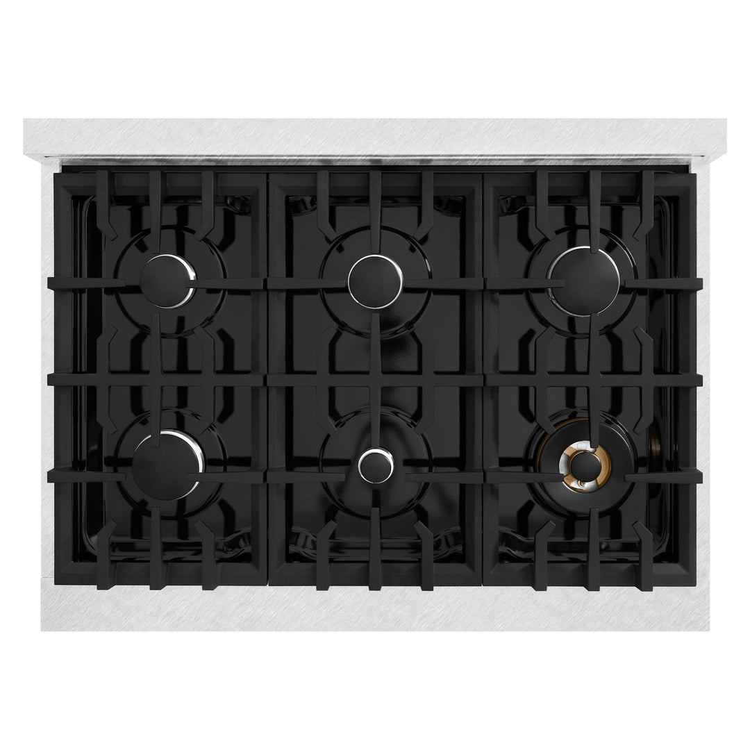 ZLINE 36" 5.2 cu. ft. Select Gas Range with 6 Burners in DuraSnow® Stainless Steel with White Matte Door, HGRS-WM-36