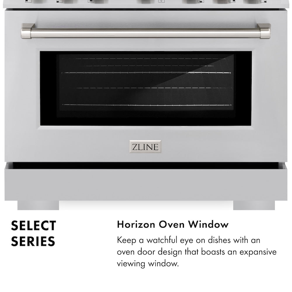 ZLINE 36 in. 5.2 cu. ft. Select Gas Range with 6 Burner Cooktop and Convection Gas Oven in Stainless Steel, Open Box-Excellent Condition