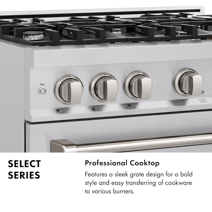 ZLINE 36 in. 5.2 cu. ft. Select Dual Fuel Range with 6 Burner Gas Cooktop and Electric Convection Oven in Stainless Steel, Open Box-Excellent Condition