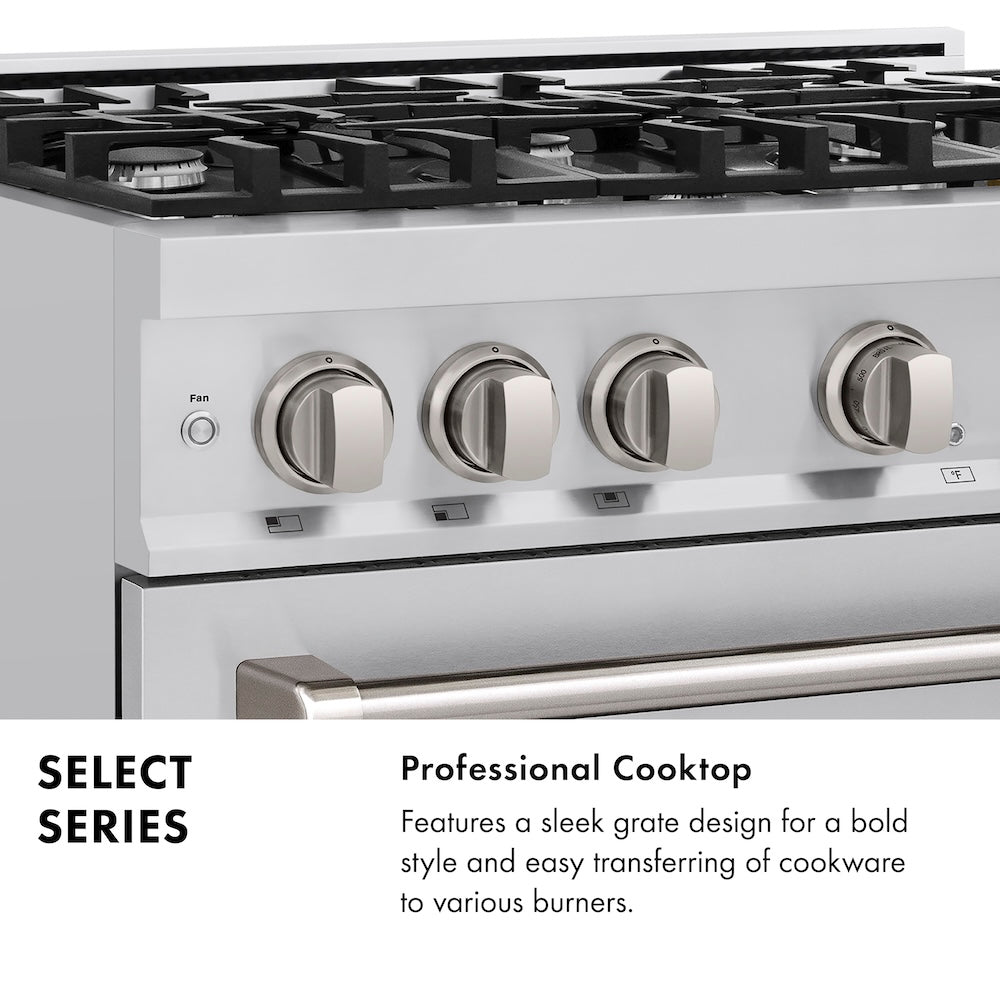 ZLINE 30 in. 4.2 cu. ft. Select Gas Range with 4 Burner Cooktop and Convection Gas Oven in Stainless Steel, Open Box-Excellent Condition