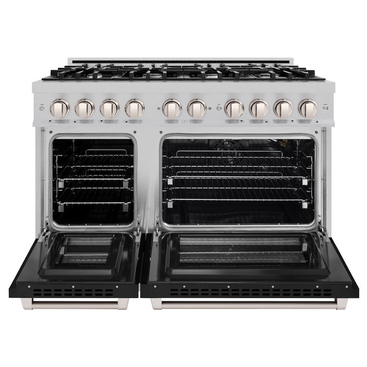 ZLINE 48 in. 6.7 cu. ft. Select Double Oven Gas Range with 8 Burner Cooktop in Satin Stainless Steel with Black Matte Doors, Open Box-Excellent Condition