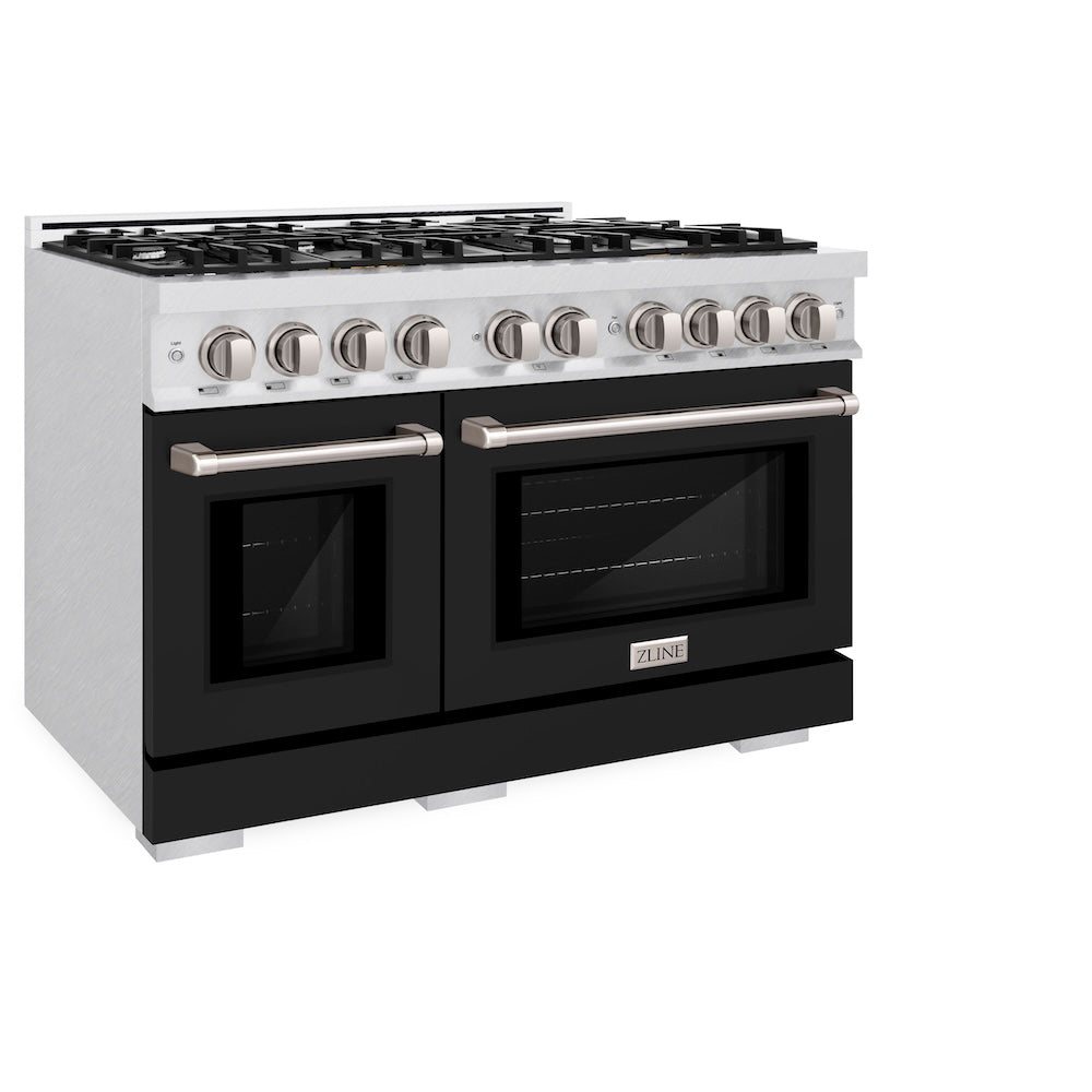 ZLINE 48 in. 6.7 cu. ft. Select Double Oven Gas Range with 8 Burner Cooktop in Satin Stainless Steel with Black Matte Doors, Open Box-Excellent Condition
