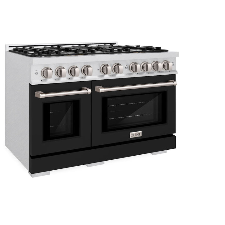 ZLINE 48 in. 6.7 cu. ft. Select Double Oven Gas Range with 8 Burner Cooktop in Satin Stainless Steel with Black Matte Doors, Open Box-Excellent Condition