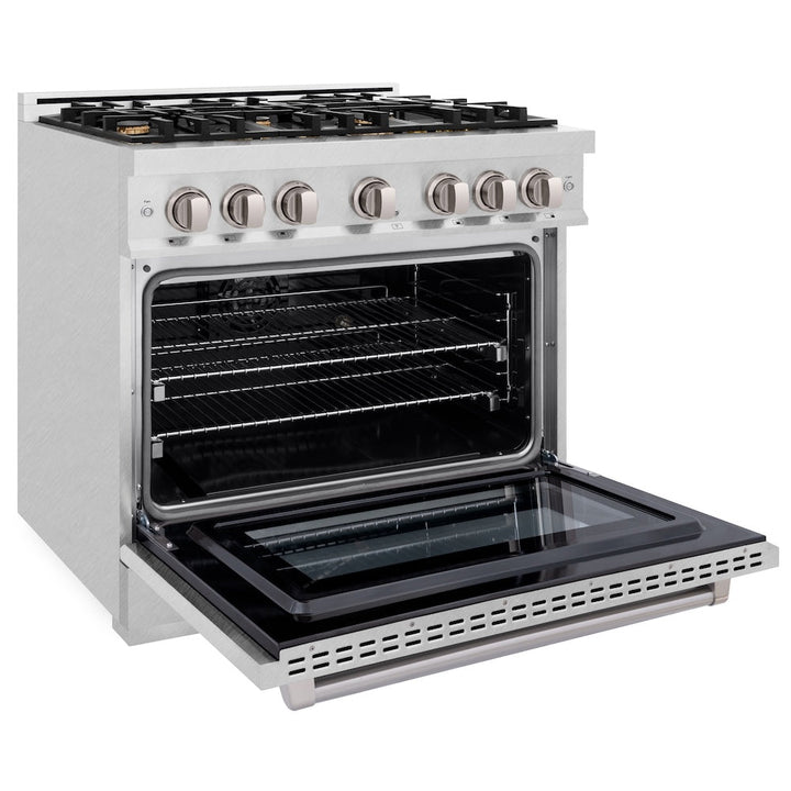 ZLINE 36 in. 5.2 cu. ft. Select Dual Fuel Range with Gas Cooktop and Electric Convection Oven in Satin Stainless Steel with 6 Brass Burners, Open Box-Excellent Condition