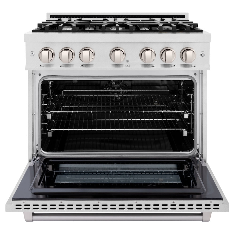 ZLINE 36 in. 5.2 cu. ft. Select Dual Fuel Range with 6 Burner Gas Cooktop and Electric Convection Oven in Satin Stainless Steel (HDRS-36)