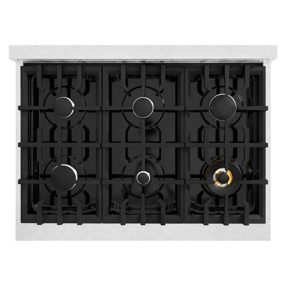 ZLINE 36 in. 5.2 cu. ft. Select Dual Fuel Range with 6 Burner Gas Cooktop and Electric Convection Oven in Satin Stainless Steel (HDRS-36)