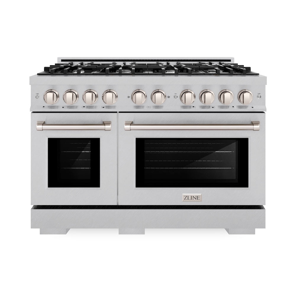 ZLINE 48 in. 6.7 cu. ft. Select Double Oven Dual Fuel Range with 8 Burner Gas Cooktop in Satin Stainless Steel, Open Box-Excellent Condition