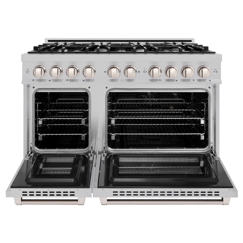 ZLINE 48 in. 6.7 cu. ft. Select Double Oven Dual Fuel Range with 8 Burner Gas Cooktop in Satin Stainless Steel, Open Box-Excellent Condition