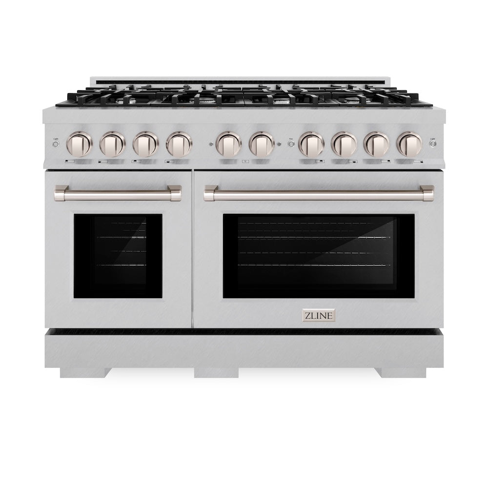 ZLINE 48 in. 6.7 cu. ft. Select Double Oven Dual Fuel Range with 8 Burner Gas Cooktop in Satin Stainless Steel (HDRS-48)