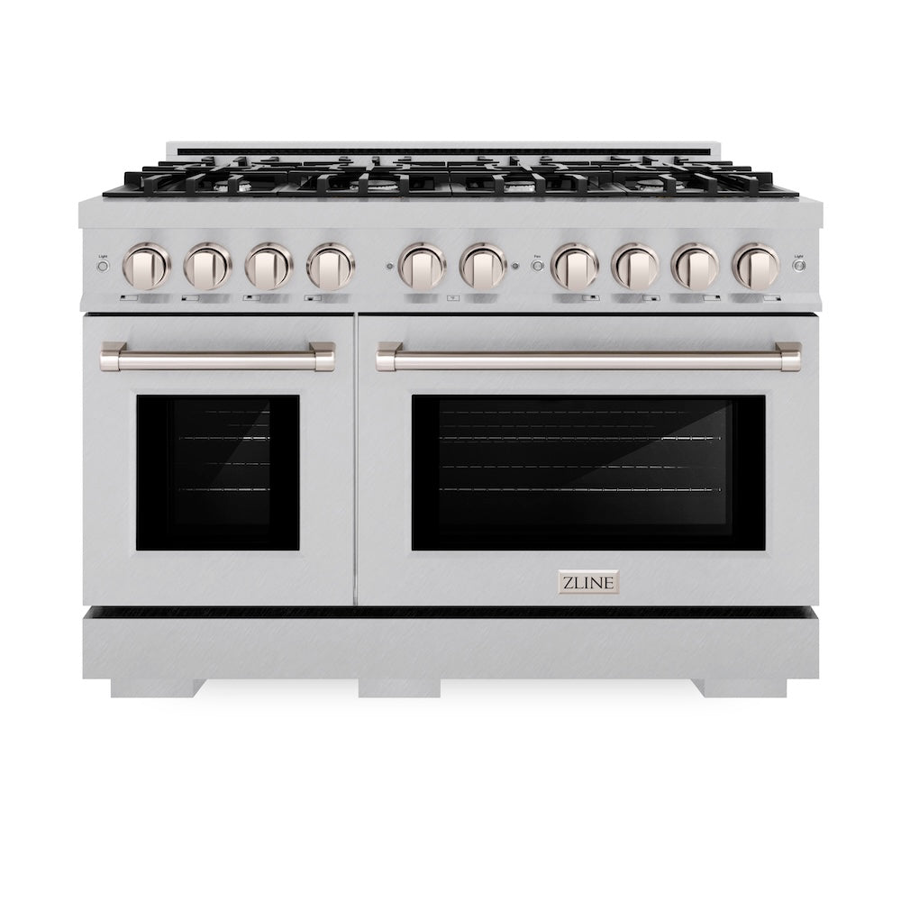 ZLINE 48 in. 6.7 cu. ft. Select Double Oven Dual Fuel Range with 8 Burner Gas Cooktop in Satin Stainless Steel, Open Box-Excellent Condition