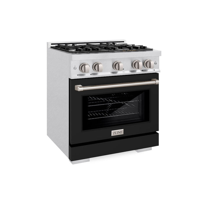 ZLINE 30 in. 4.2 cu. ft. Select Gas Range with 4 Burner Cooktop and Convection Gas Oven in Satin Stainless Steel with Black Matte Door, Open Box-Excellent Condition