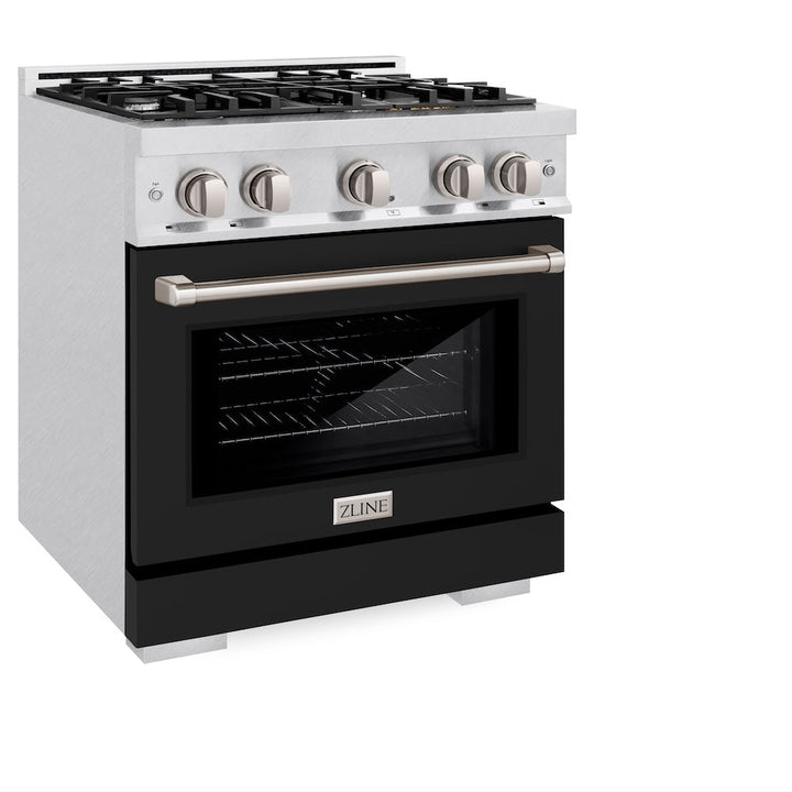 ZLINE 30 in. 4.2 cu. ft. Select Gas Range with 4 Burner Cooktop and Convection Gas Oven in Satin Stainless Steel with Black Matte Door, Open Box-Excellent Condition