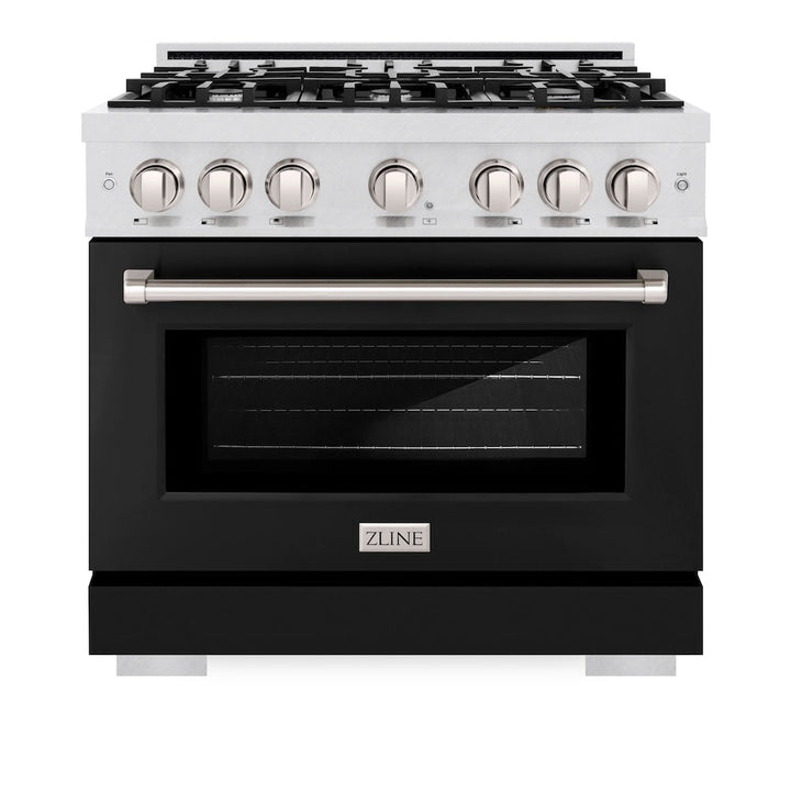 ZLINE 36 in. 5.2 cu. ft. Select Gas Range with 6 Burner Cooktop and Convection Gas Oven in Satin Stainless Steel with Black Matte Door, Open Box-Excellent Condition