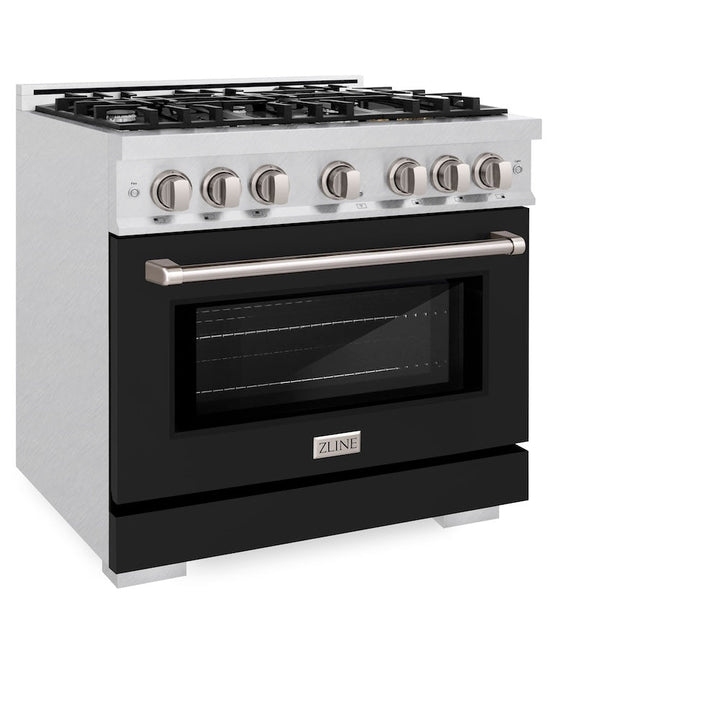 ZLINE 36 in. 5.2 cu. ft. Select Gas Range with 6 Burner Cooktop and Convection Gas Oven in Satin Stainless Steel with Black Matte Door, Open Box-Excellent Condition