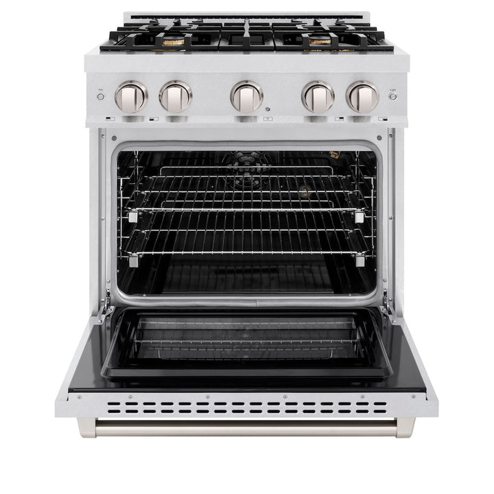 ZLINE 30 in. 4.2 cu. ft. Select Gas Range with Convection Gas Oven in Satin Stainless Steel with 4 Brass Burners, Open Box-Excellent Condition