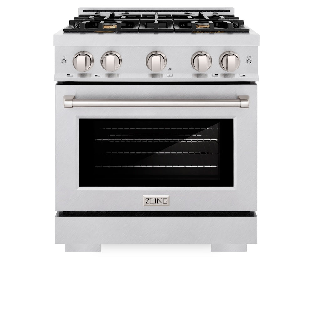 ZLINE 30 in. 4.2 cu. ft. Select Gas Range with Convection Gas Oven in Satin Stainless Steel with 4 Brass Burners, Open Box-Excellent Condition