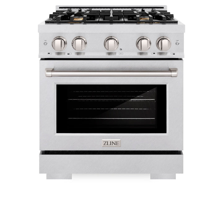 ZLINE 30 in. 4.2 cu. ft. Select Gas Range with Convection Gas Oven in Satin Stainless Steel with 4 Brass Burners, Open Box-Excellent Condition