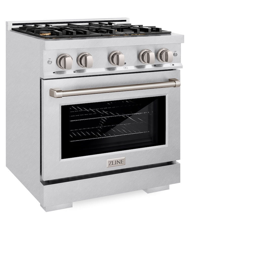 ZLINE 30 in. 4.2 cu. ft. Select Gas Range with Convection Gas Oven in Satin Stainless Steel with 4 Brass Burners, Open Box-Excellent Condition