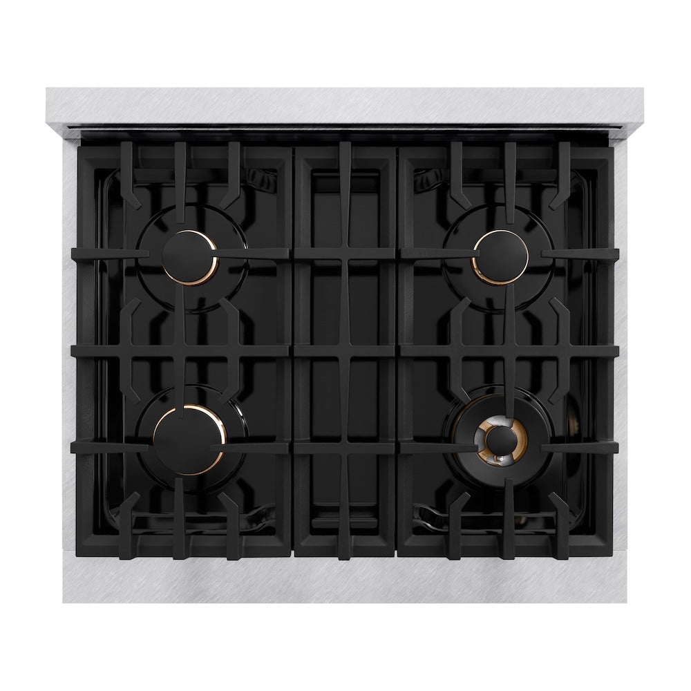 ZLINE 30 in. 4.2 cu. ft. Select Gas Range with Convection Gas Oven in Satin Stainless Steel with 4 Brass Burners, Open Box-Excellent Condition