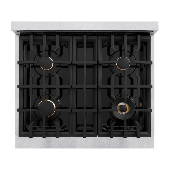 ZLINE 30 in. 4.2 cu. ft. Select Gas Range with Convection Gas Oven in Satin Stainless Steel with 4 Brass Burners, Open Box-Excellent Condition