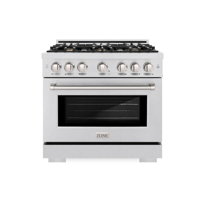ZLINE 36 in. 5.2 cu. ft. Select Gas Range with Convection Gas Oven in Satin Stainless Steel with 6 Brass Burners, Open Box-Excellent Condition