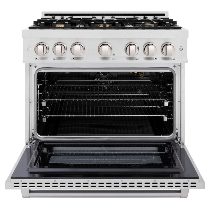 ZLINE 36 in. 5.2 cu. ft. Select Gas Range with Convection Gas Oven in Satin Stainless Steel with 6 Brass Burners, Open Box-Excellent Condition