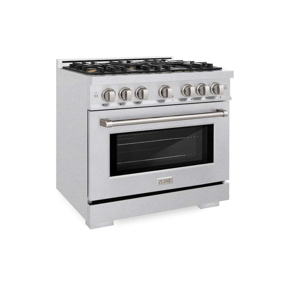 ZLINE 36 in. 5.2 cu. ft. Select Gas Range with Convection Gas Oven in Satin Stainless Steel with 6 Brass Burners, Open Box-Excellent Condition