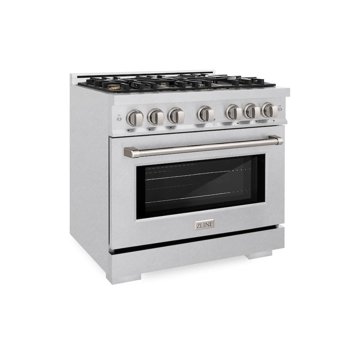 ZLINE 36 in. 5.2 cu. ft. Select Gas Range with Convection Gas Oven in Satin Stainless Steel with 6 Brass Burners, Open Box-Excellent Condition