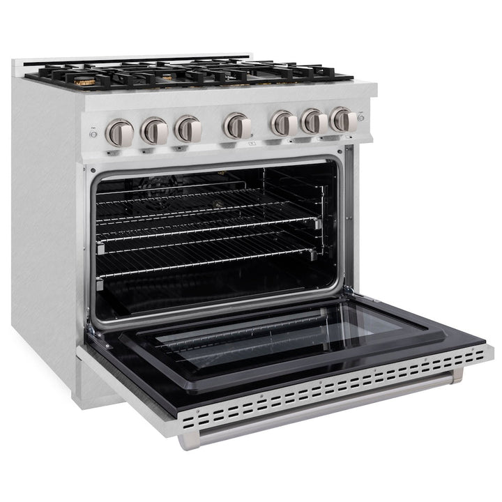 ZLINE 36 in. 5.2 cu. ft. Select Gas Range with Convection Gas Oven in Satin Stainless Steel with 6 Brass Burners, Open Box-Excellent Condition