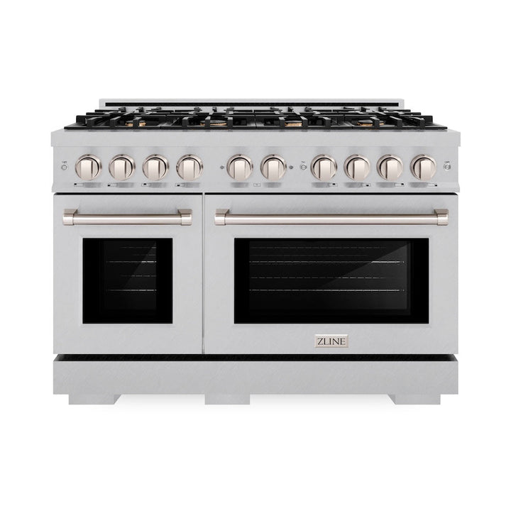 ZLINE 48 in. 6.7 cu. ft. Select Double Oven Gas Range in Satin Stainless Steel with 8 Brass Burners, Open Box-Excellent Condition
