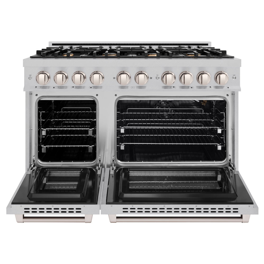ZLINE 48 in. 6.7 cu. ft. Select Double Oven Gas Range in Satin Stainless Steel with 8 Brass Burners, Open Box-Excellent Condition