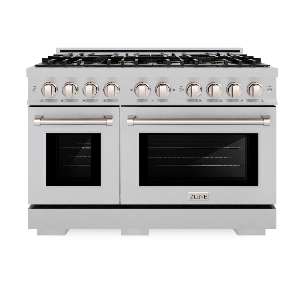 ZLINE 48 in. 6.7 cu. ft. Select Double Oven Gas Range in Satin Stainless Steel with 8 Brass Burners, Open Box-Excellent Condition